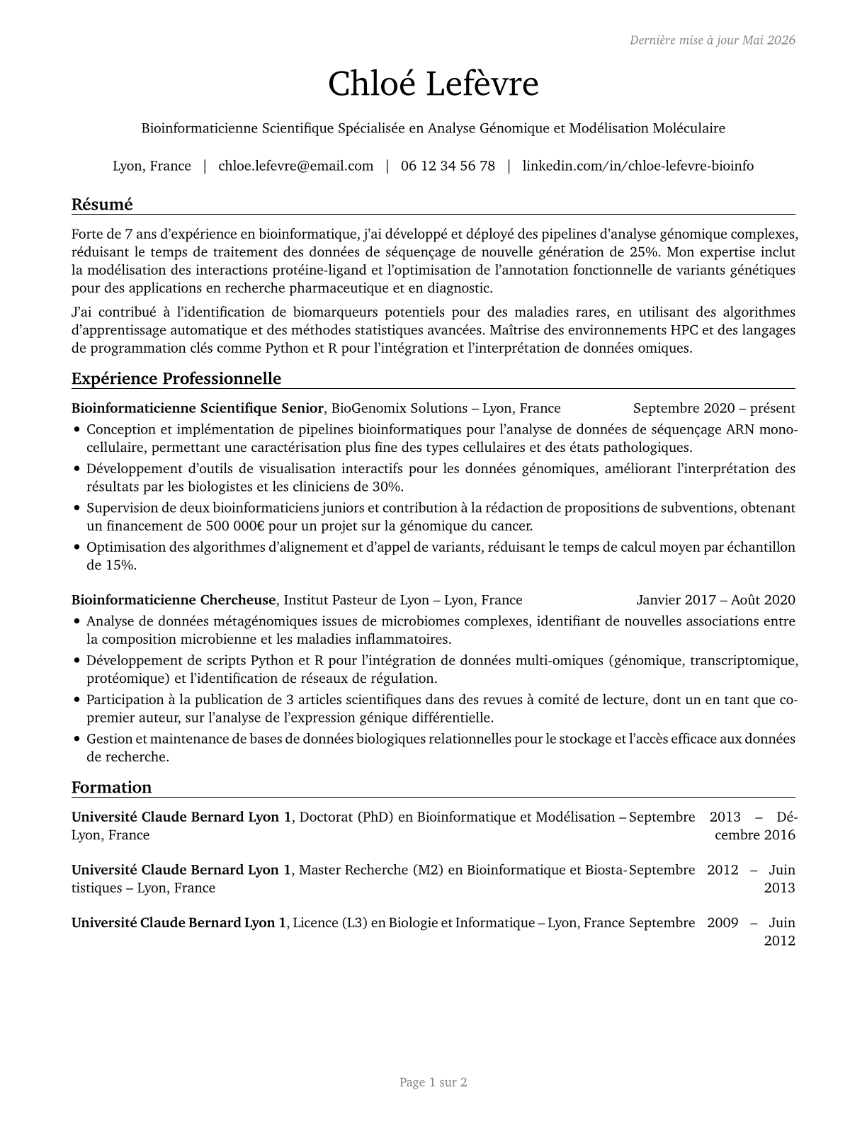 Bioinformatics Scientists CV in French — page 1
