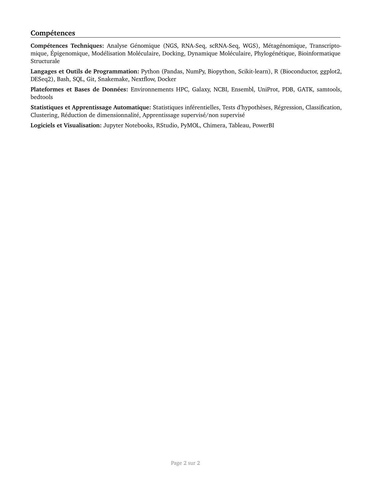 Bioinformatics Scientists CV in French — page 2