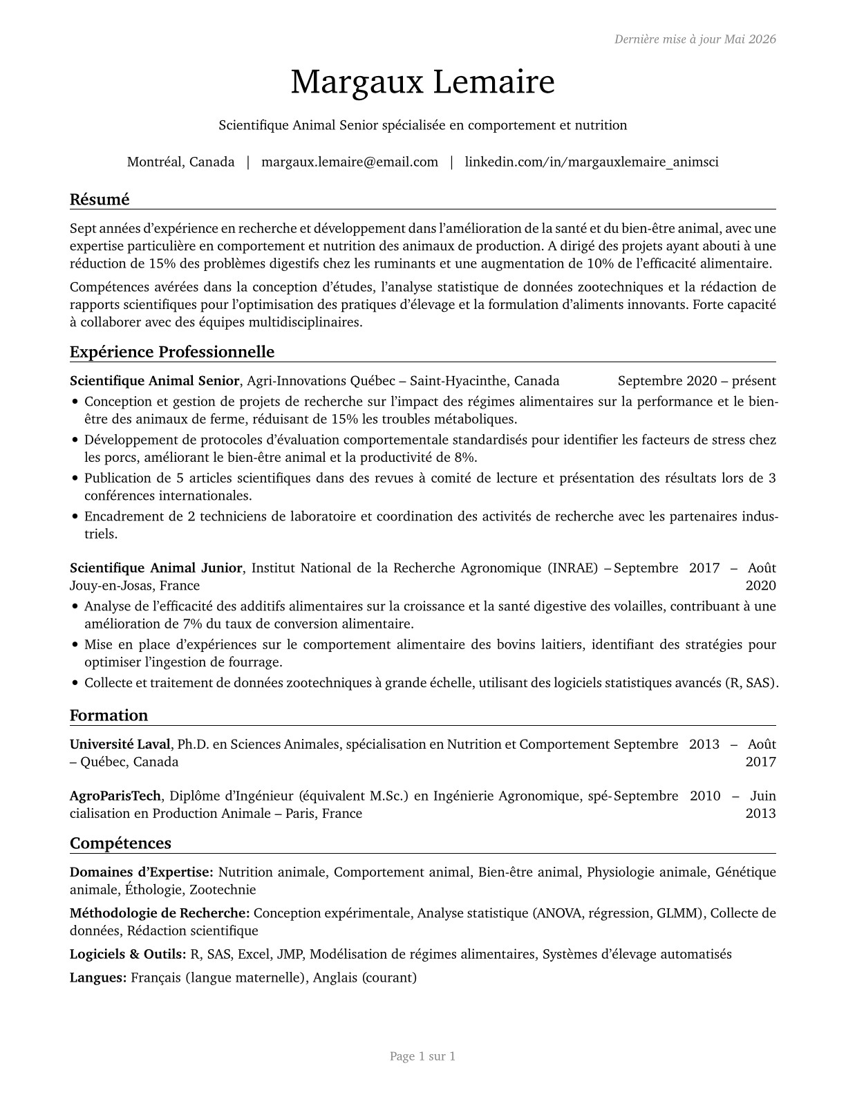 Animal Scientists CV in French — page 1