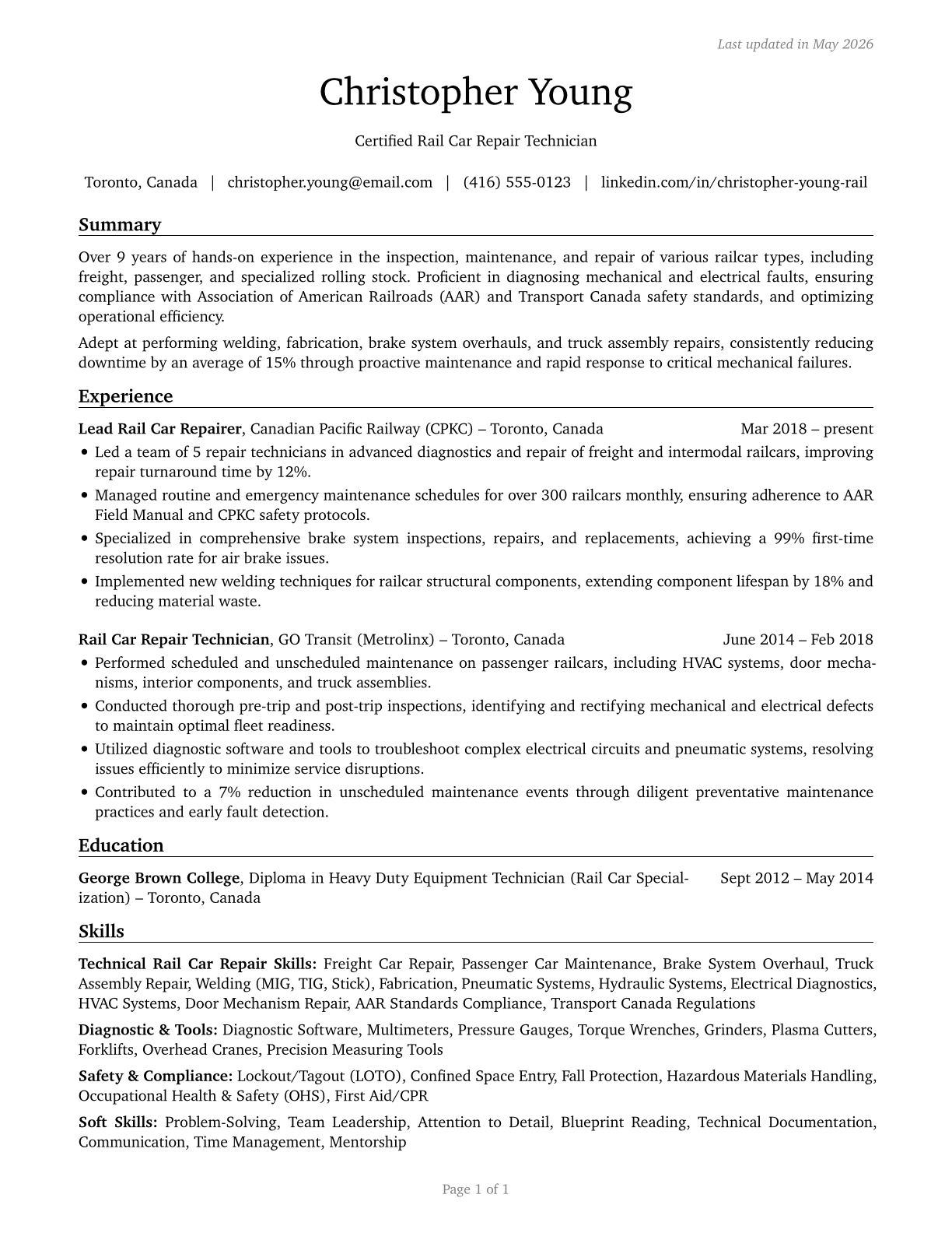Rail Car Repairers CV in English — page 1