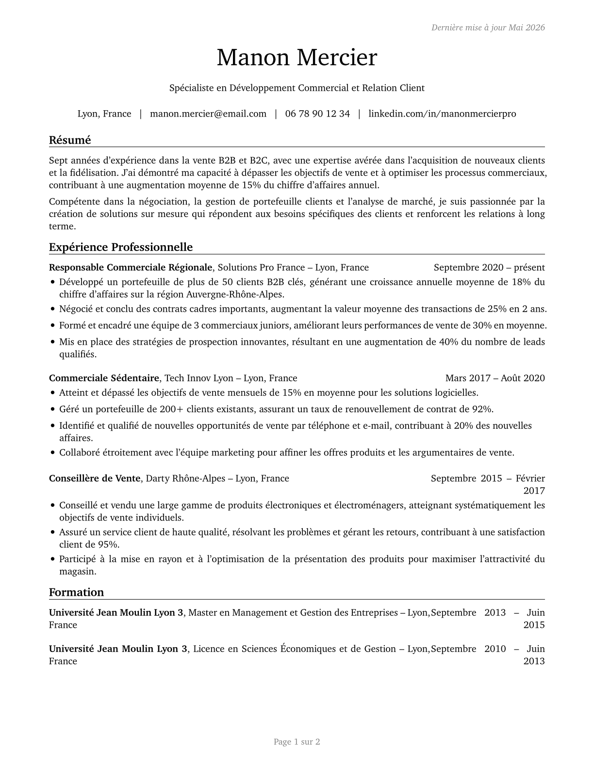 Sales and Related Workers, All Other CV in French — page 1