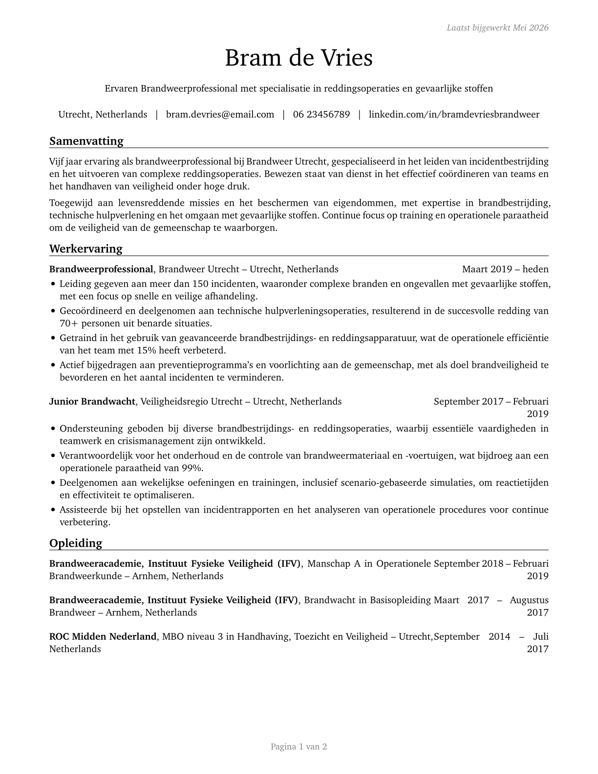Firefighters CV in Dutch — page 1