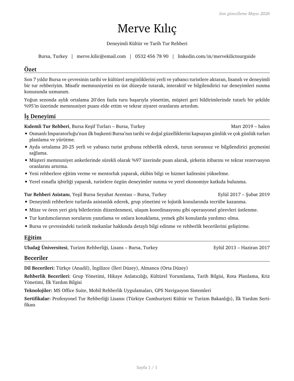 Tour Guides and Escorts CV in Turkish — page 1