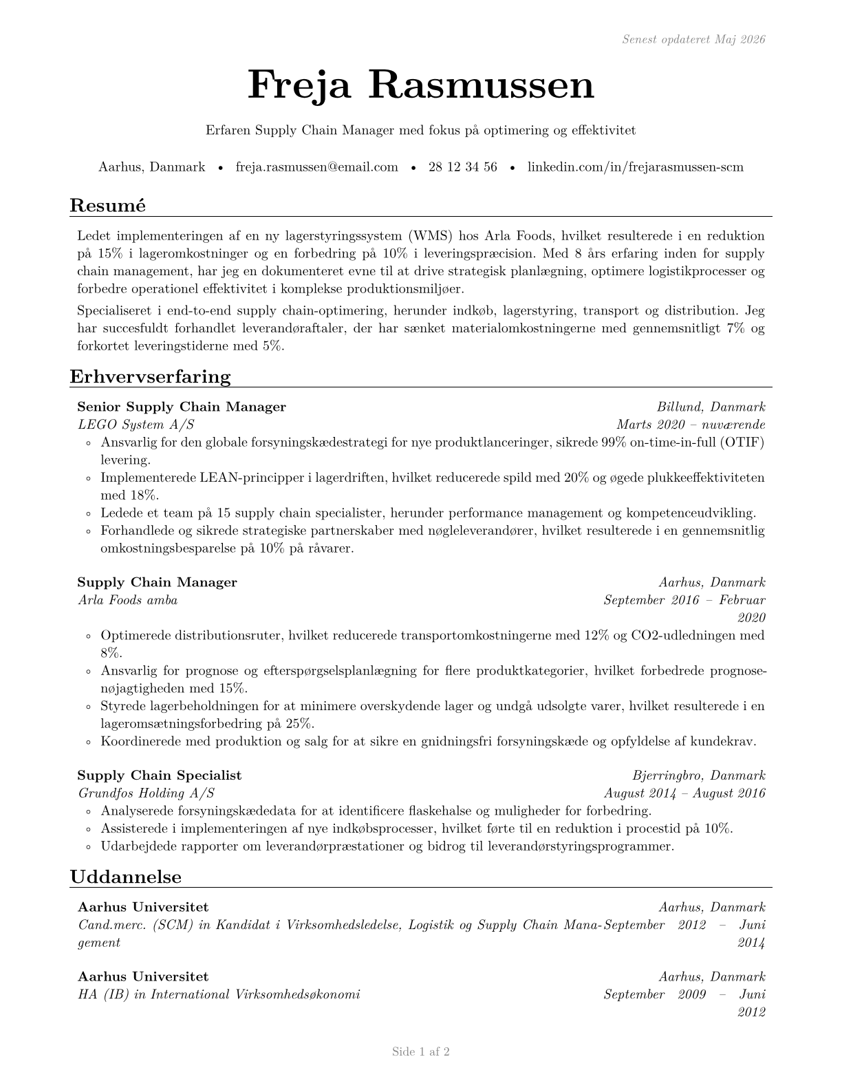 Supply Chain Managers CV in Danish — page 1