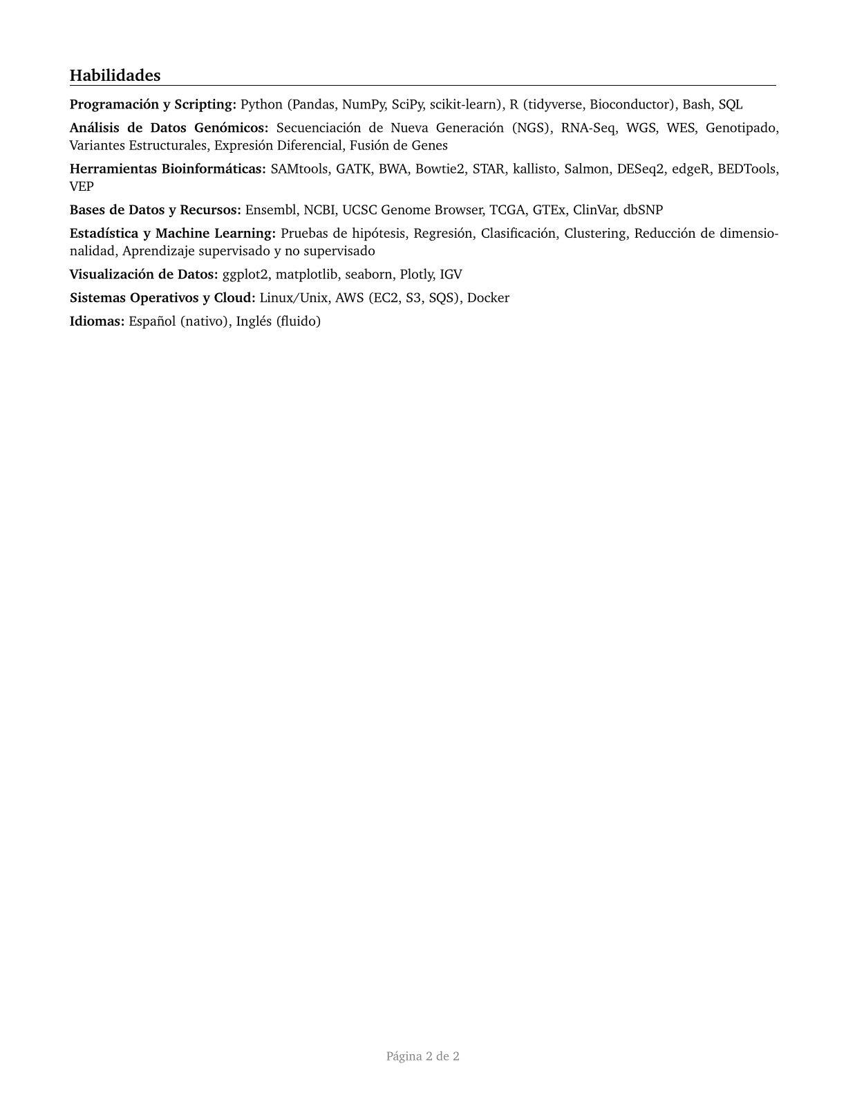 Bioinformatics Scientists CV in Spanish — page 2