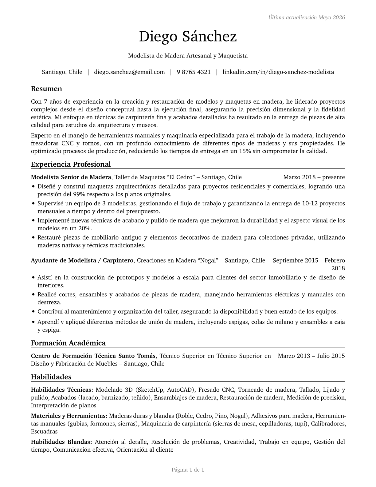 Model Makers, Wood CV in Spanish — page 1