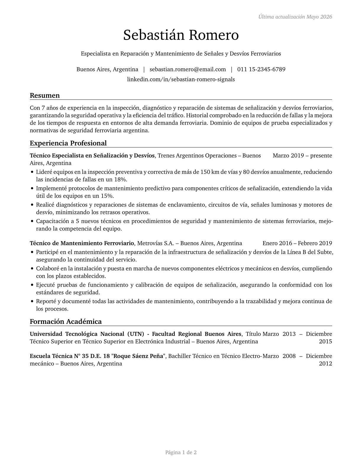 Signal and Track Switch Repairers CV in Spanish — page 1