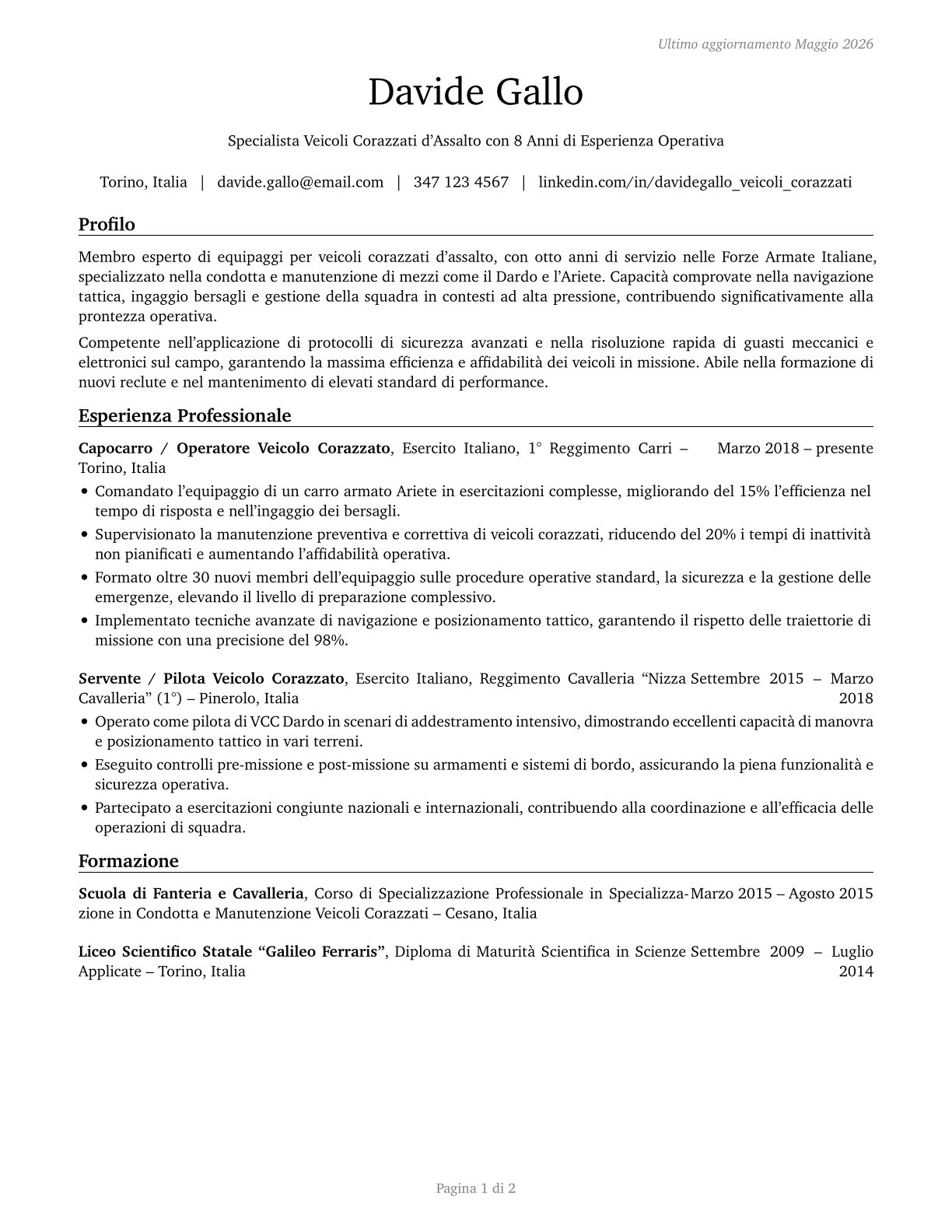 Armored Assault Vehicle Crew Members CV in Italian — page 1