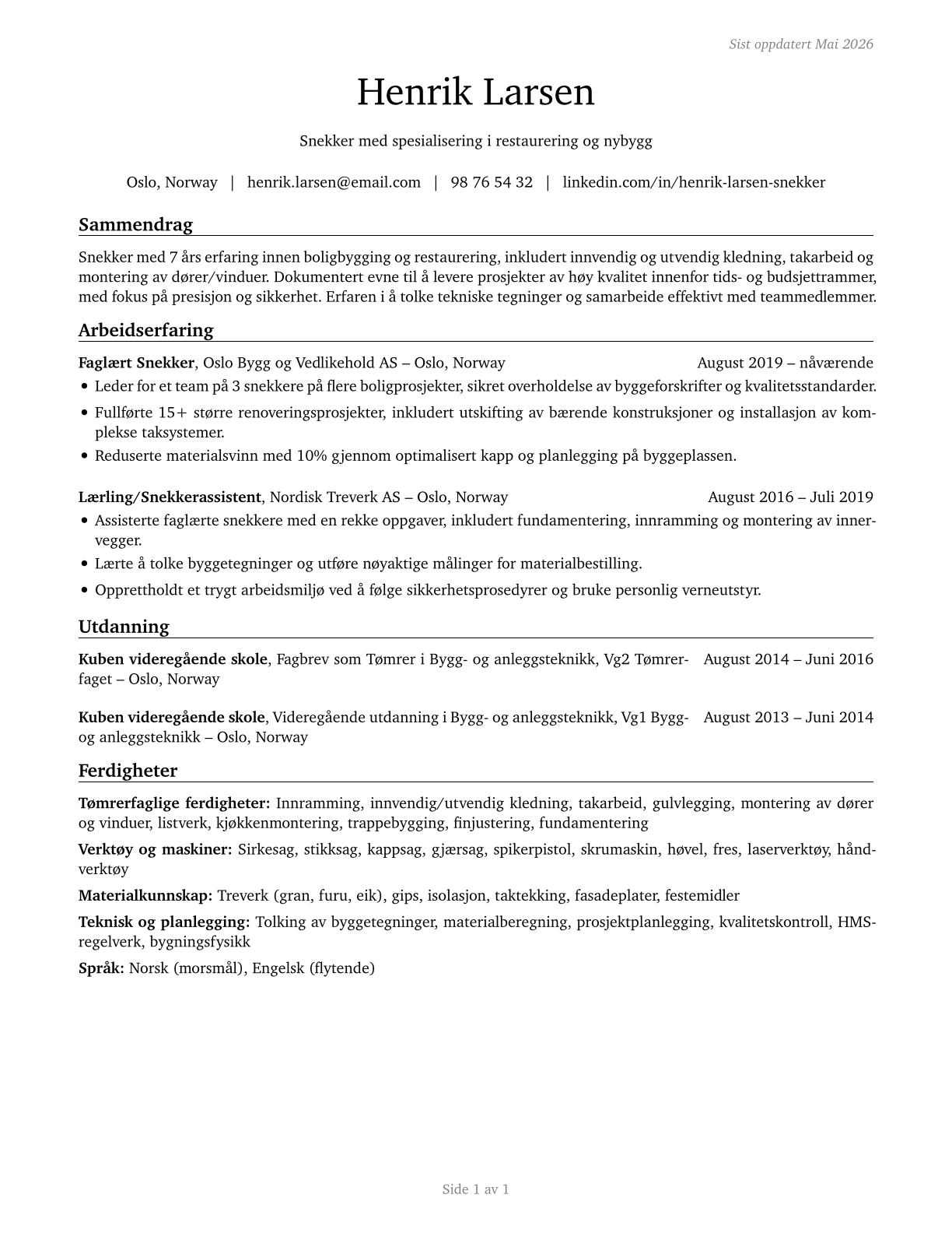 Helpers--Carpenters CV in Norwegian_bokmal — page 1