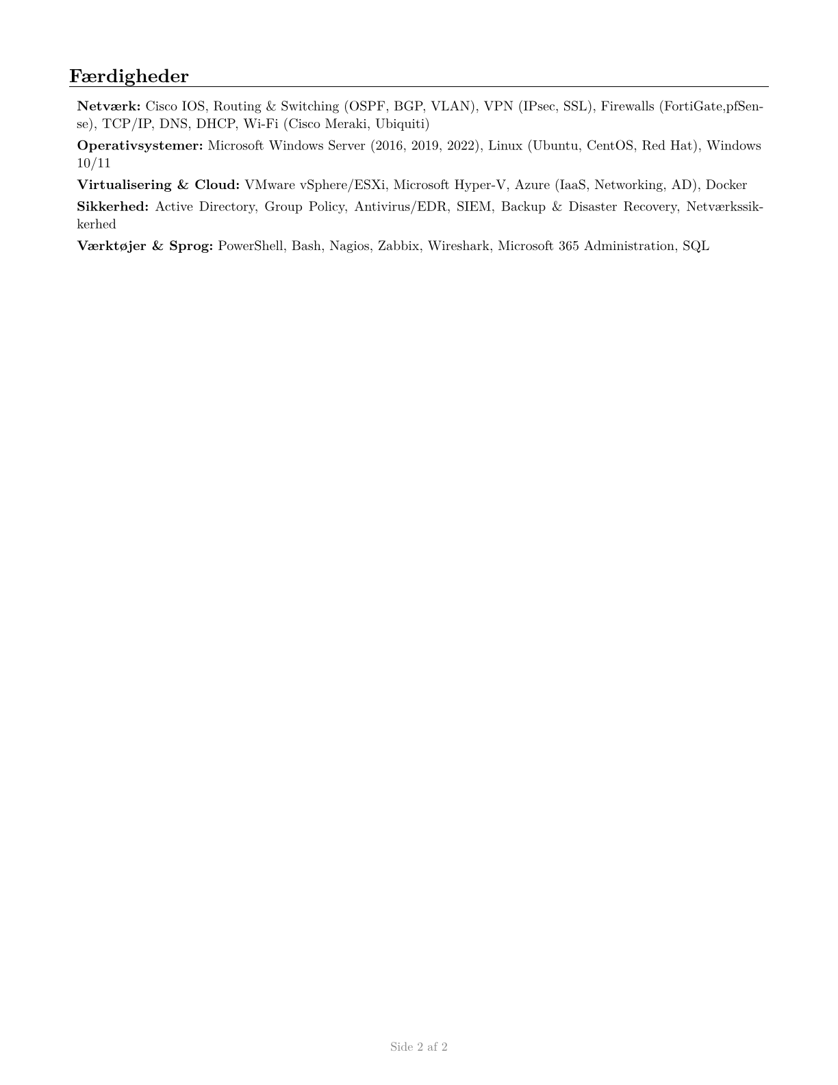 Network and Computer Systems Administrators CV in Danish — page 2