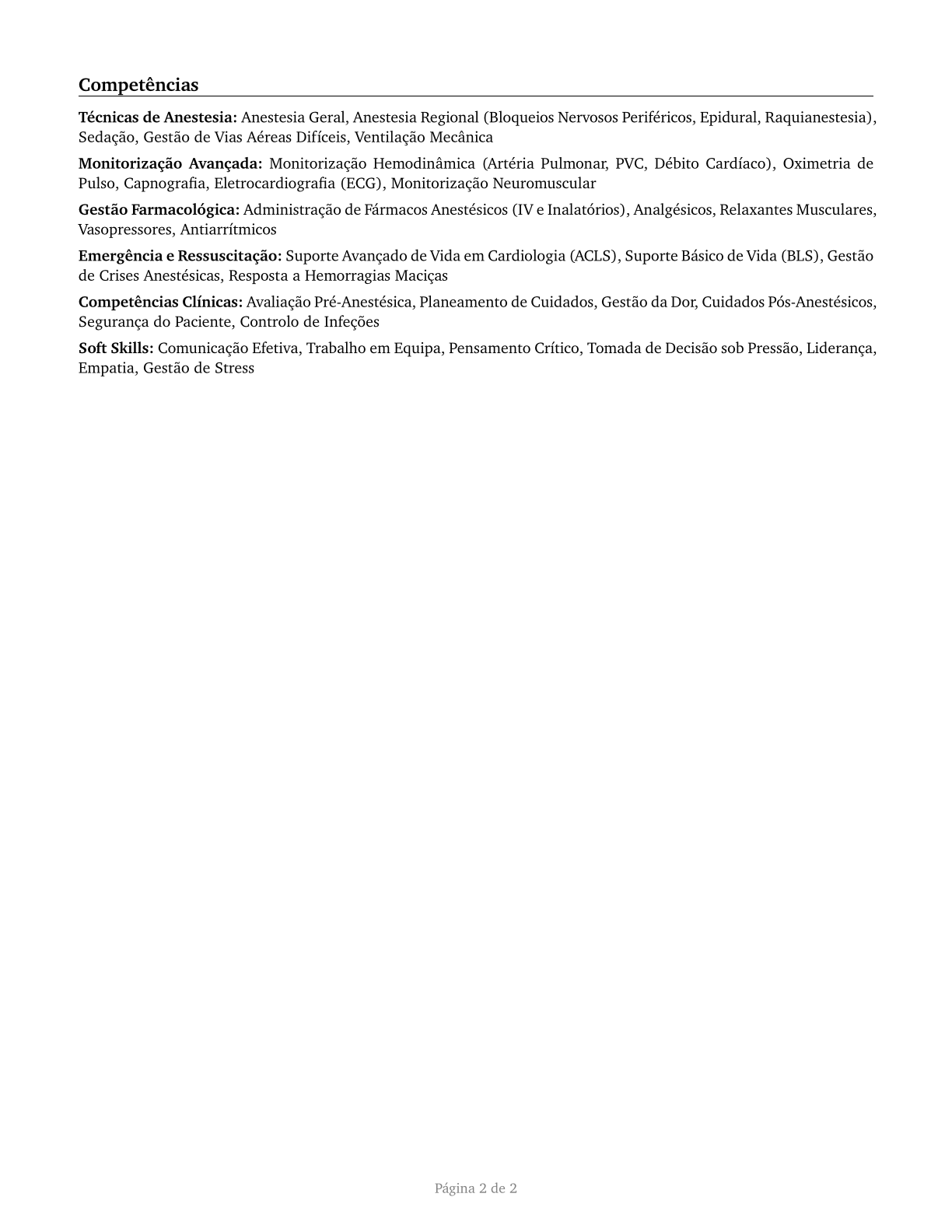 Nurse Anesthetists CV in Portuguese — page 2