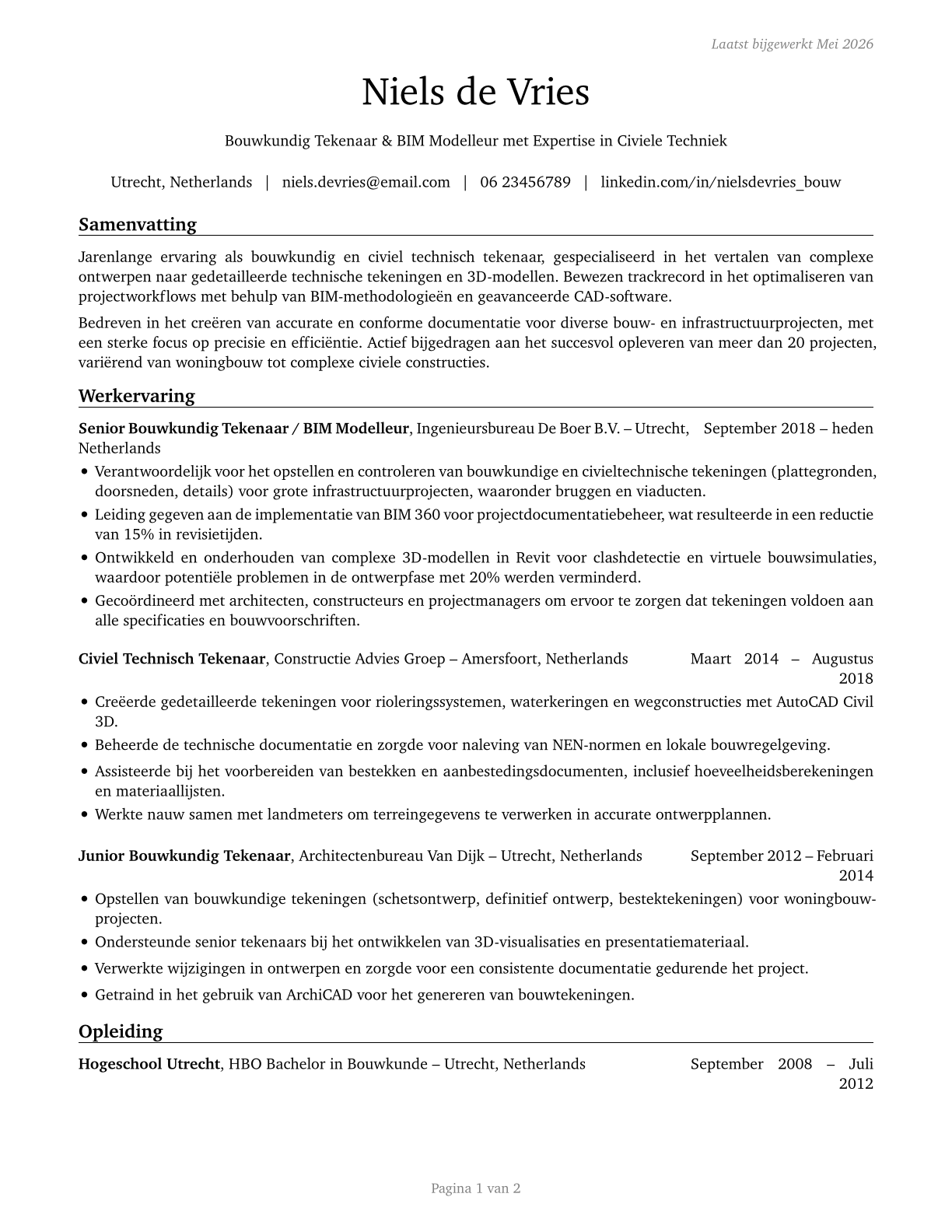 Architectural and Civil Drafters CV in Dutch — page 1