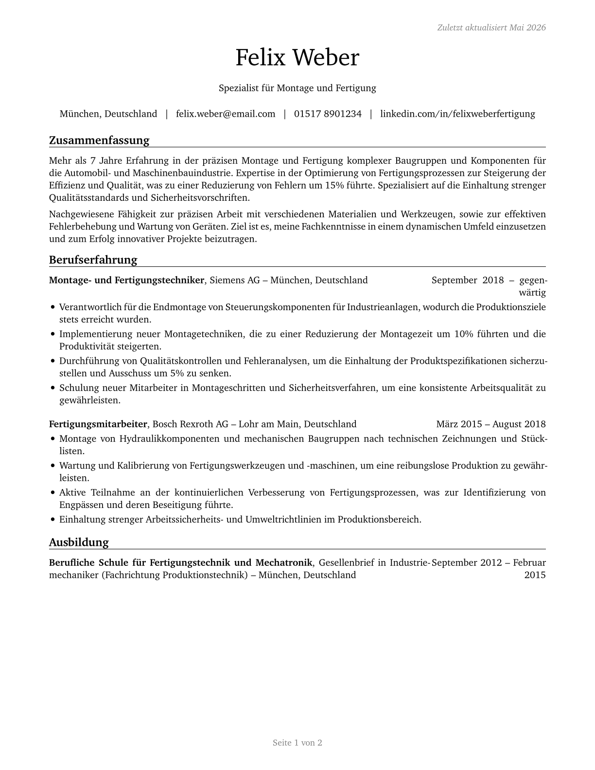 Assemblers and Fabricators, All Other CV in German — page 1
