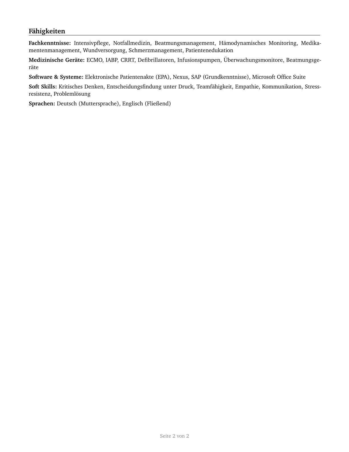 Acute Care Nurses CV in German — page 2