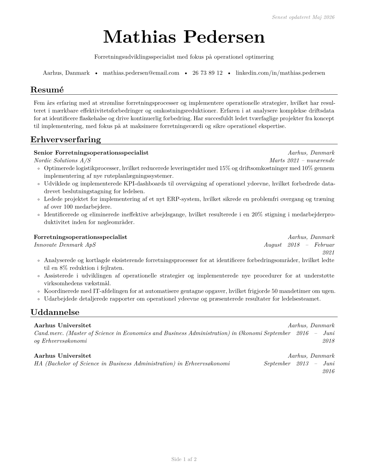 Business Operations Specialists, All Other CV in Danish — page 1