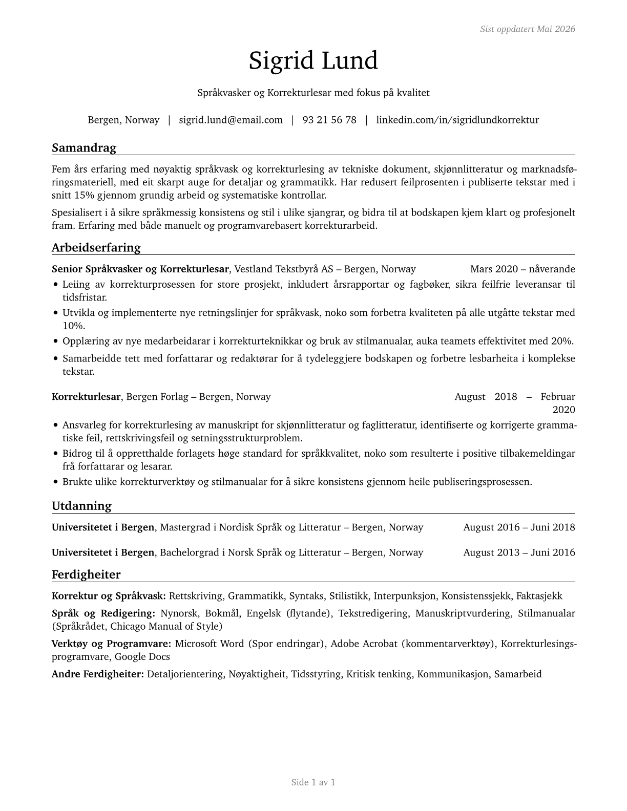 Proofreaders and Copy Markers CV in Norwegian_nynorsk — page 1