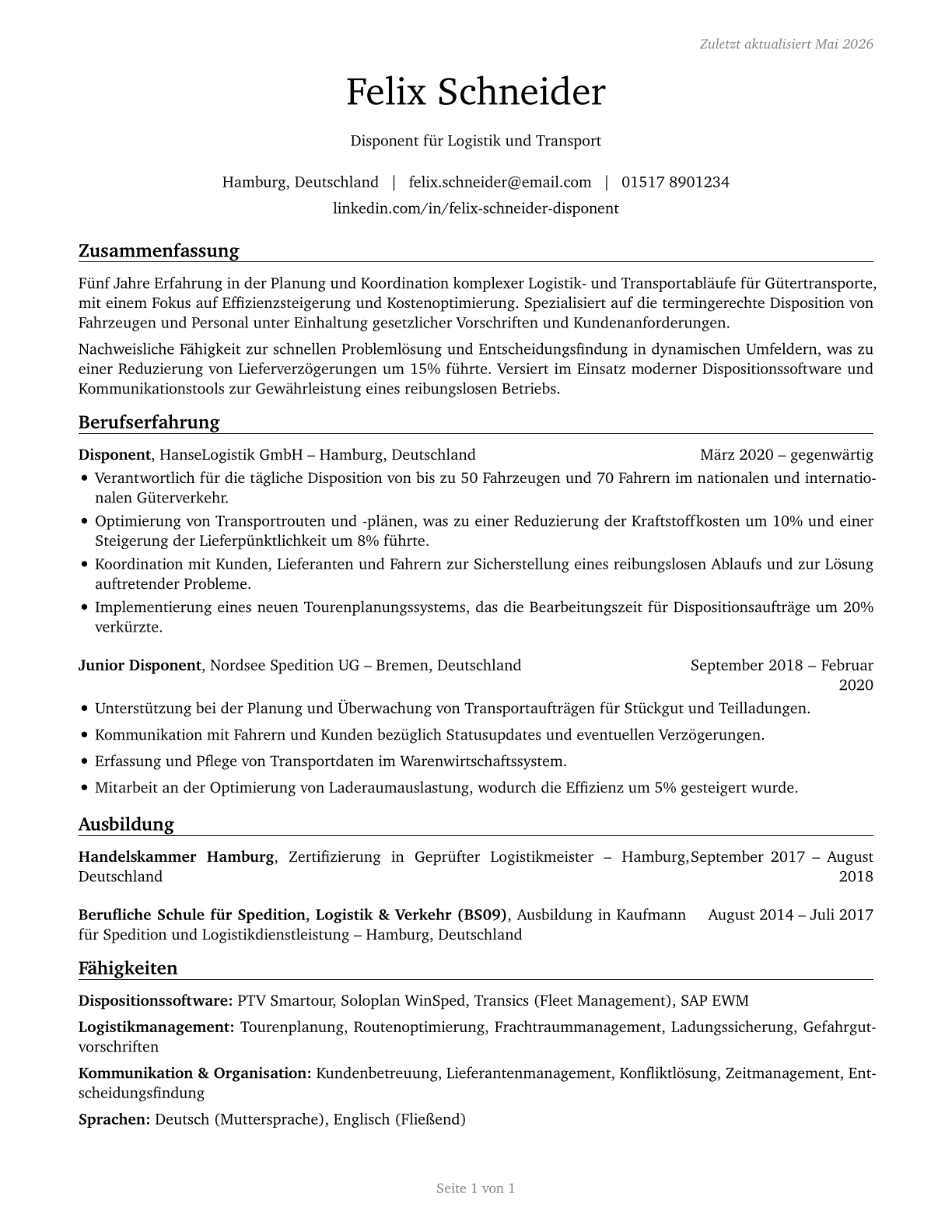 Dispatchers, Except Police, Fire, and Ambulance CV in German — page 1