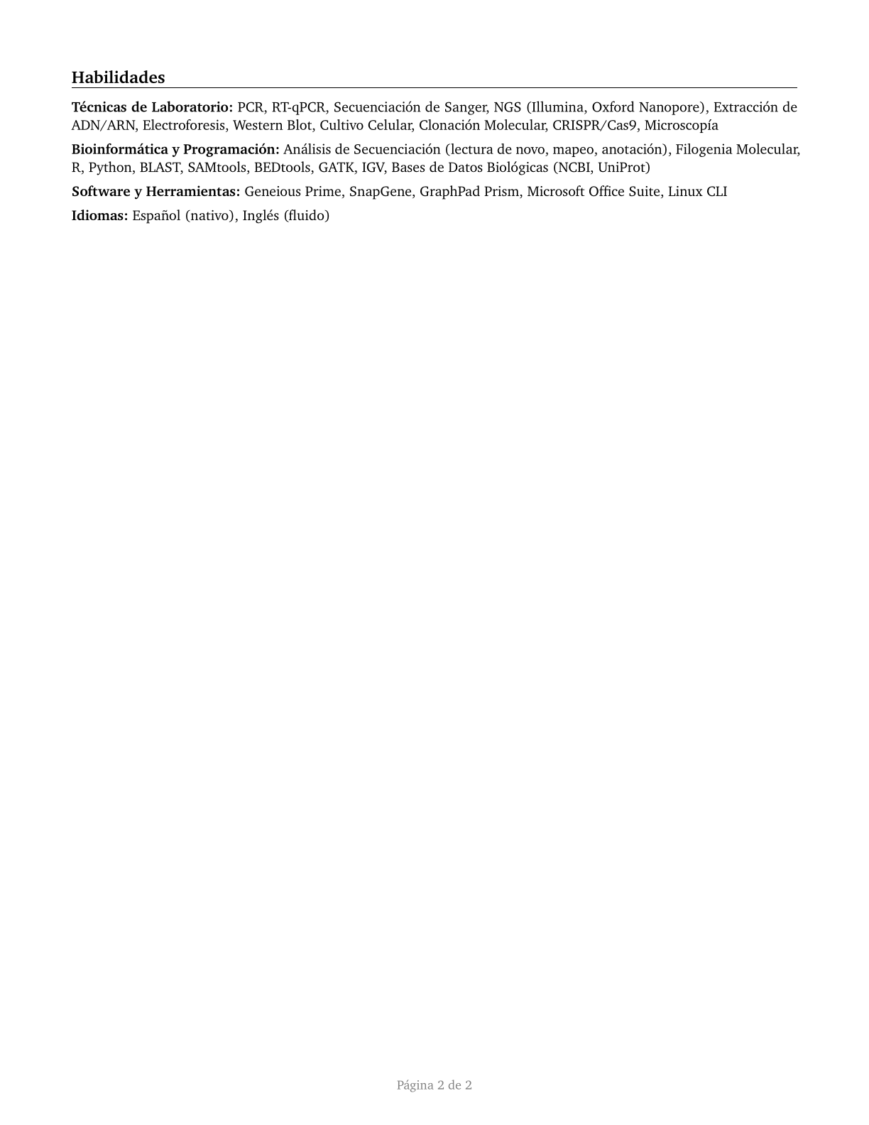 Biologists CV in Spanish — page 2
