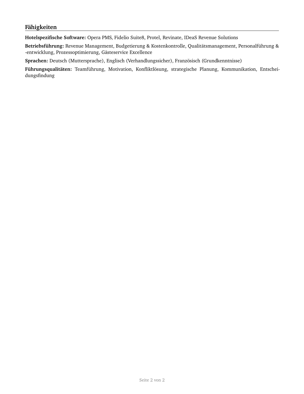 Lodging Managers CV in German — page 2