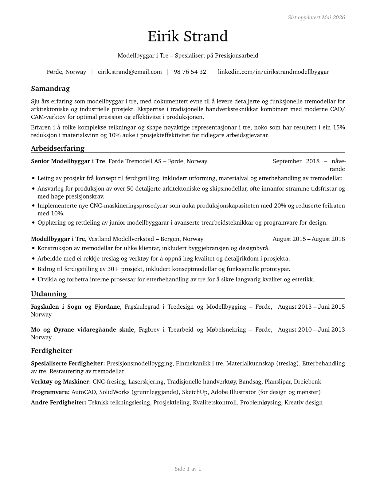 Model Makers, Wood CV in Norwegian_nynorsk — page 1