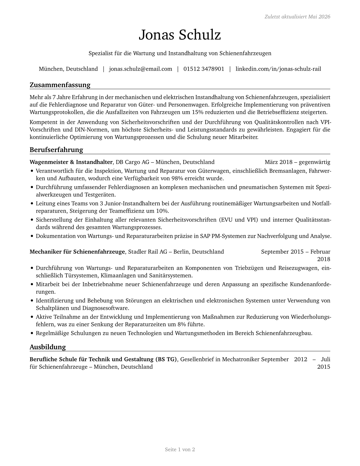 Rail Car Repairers CV in German — page 1