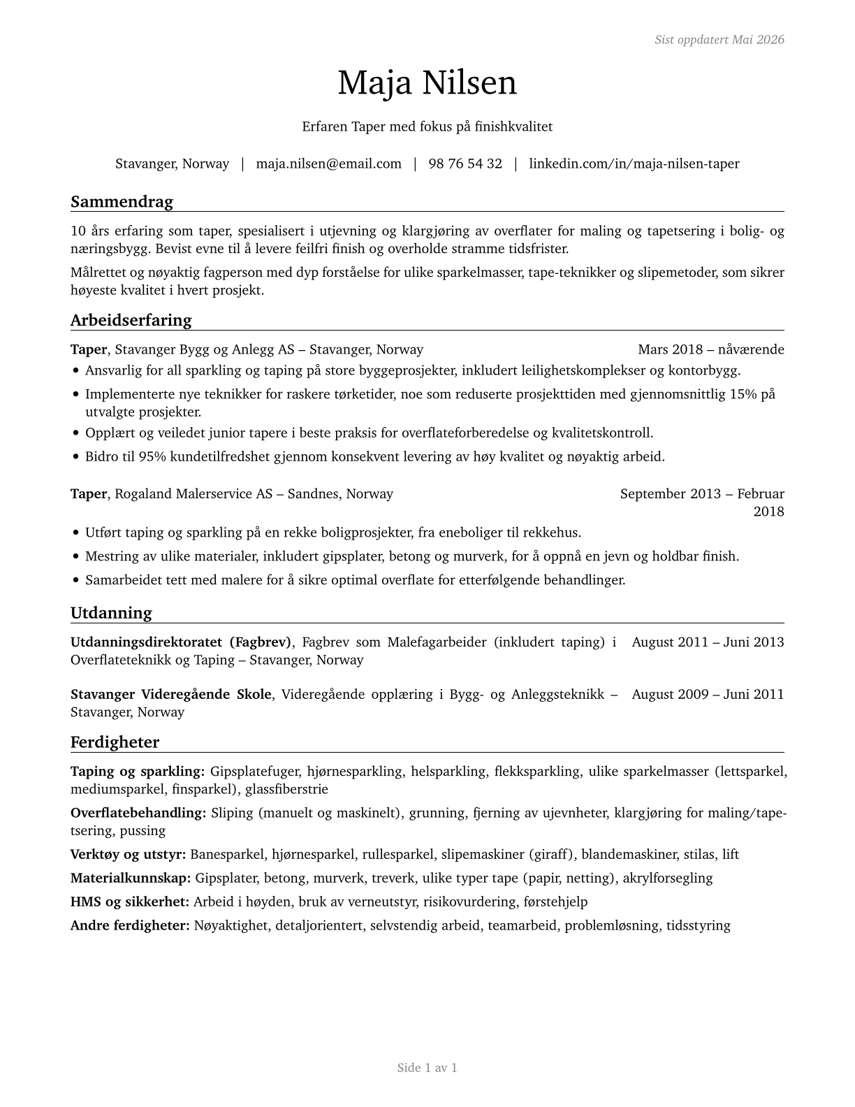 Tapers CV in Norwegian_bokmal — page 1