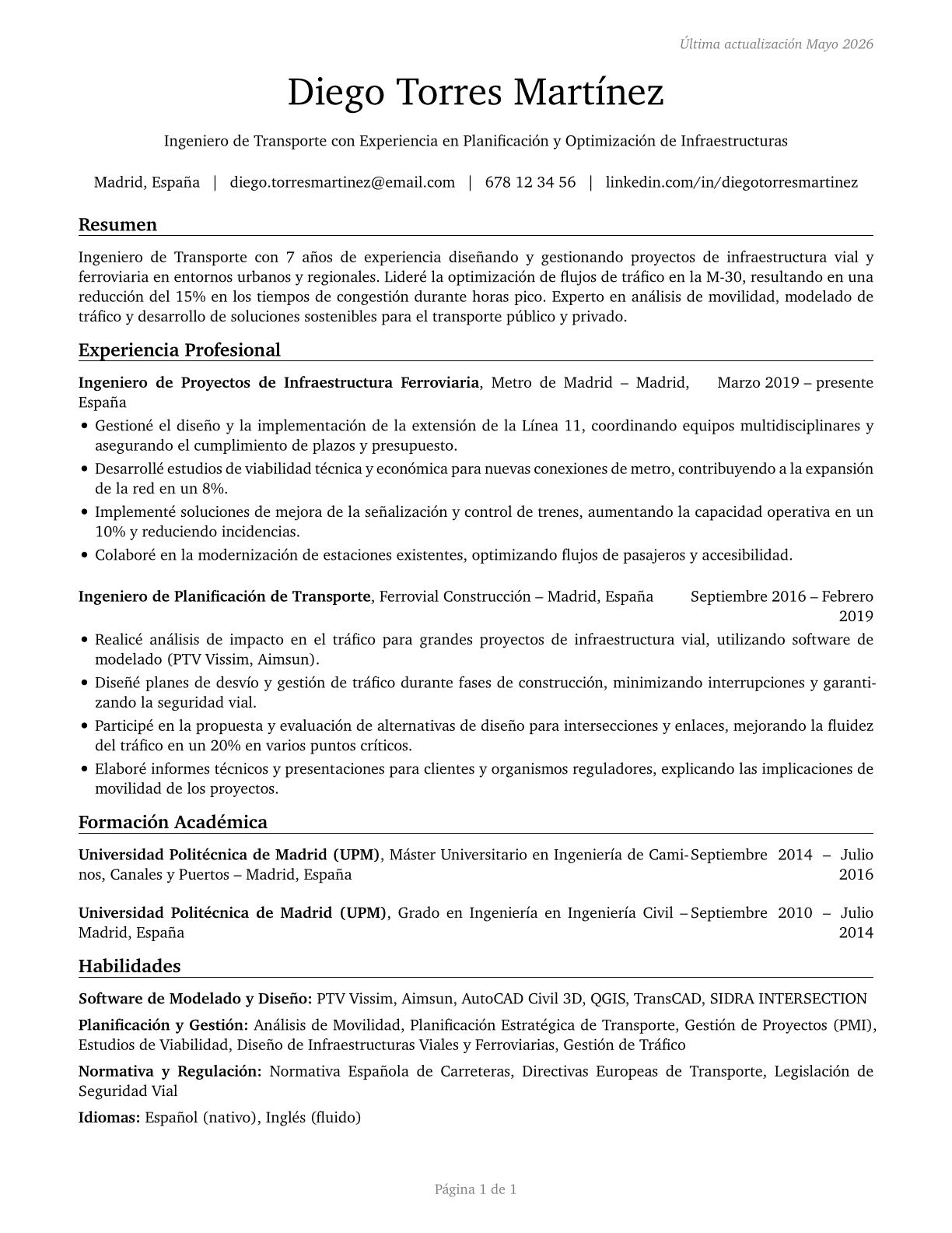 Transportation Engineers CV in Spanish — page 1