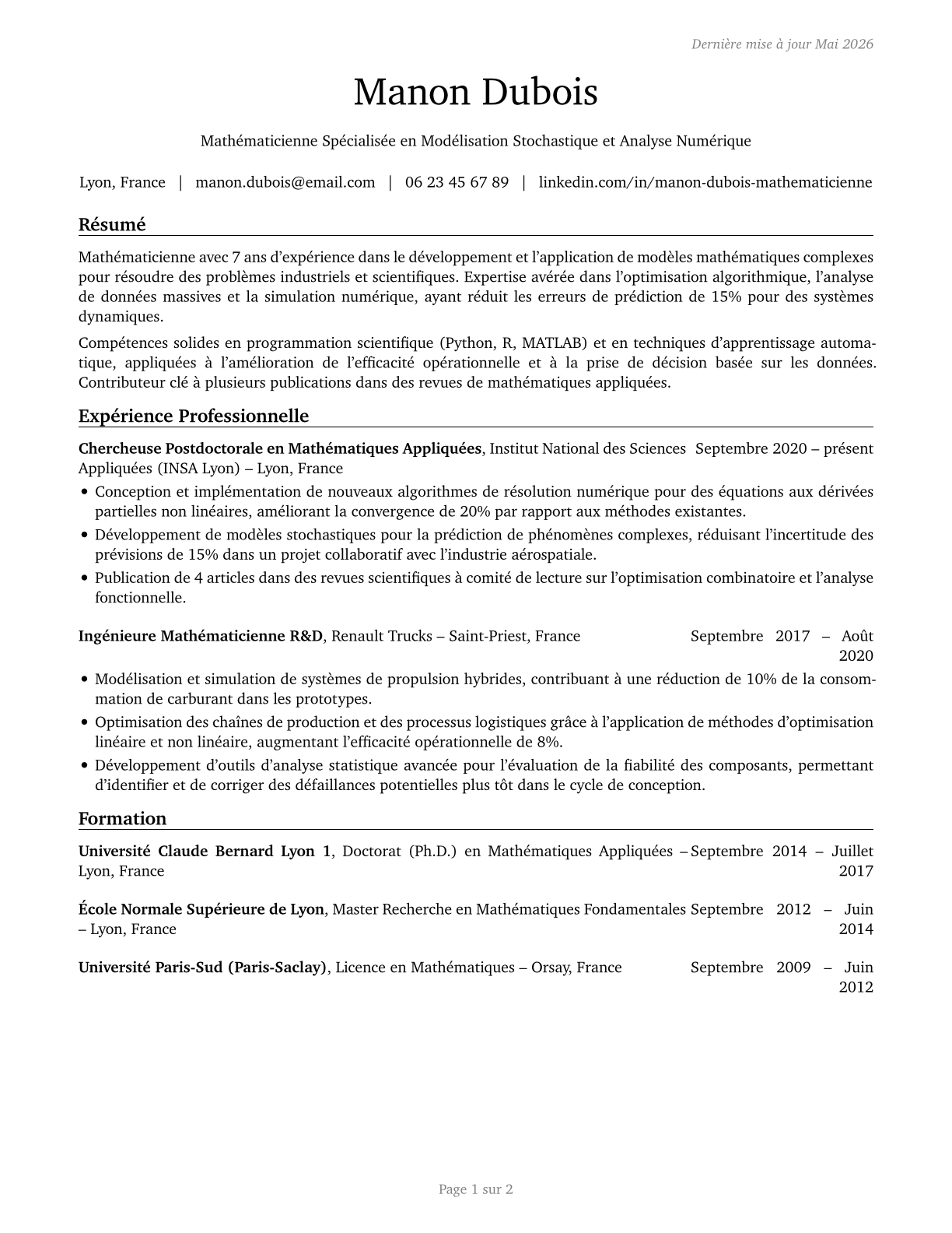 Mathematicians CV in French — page 1