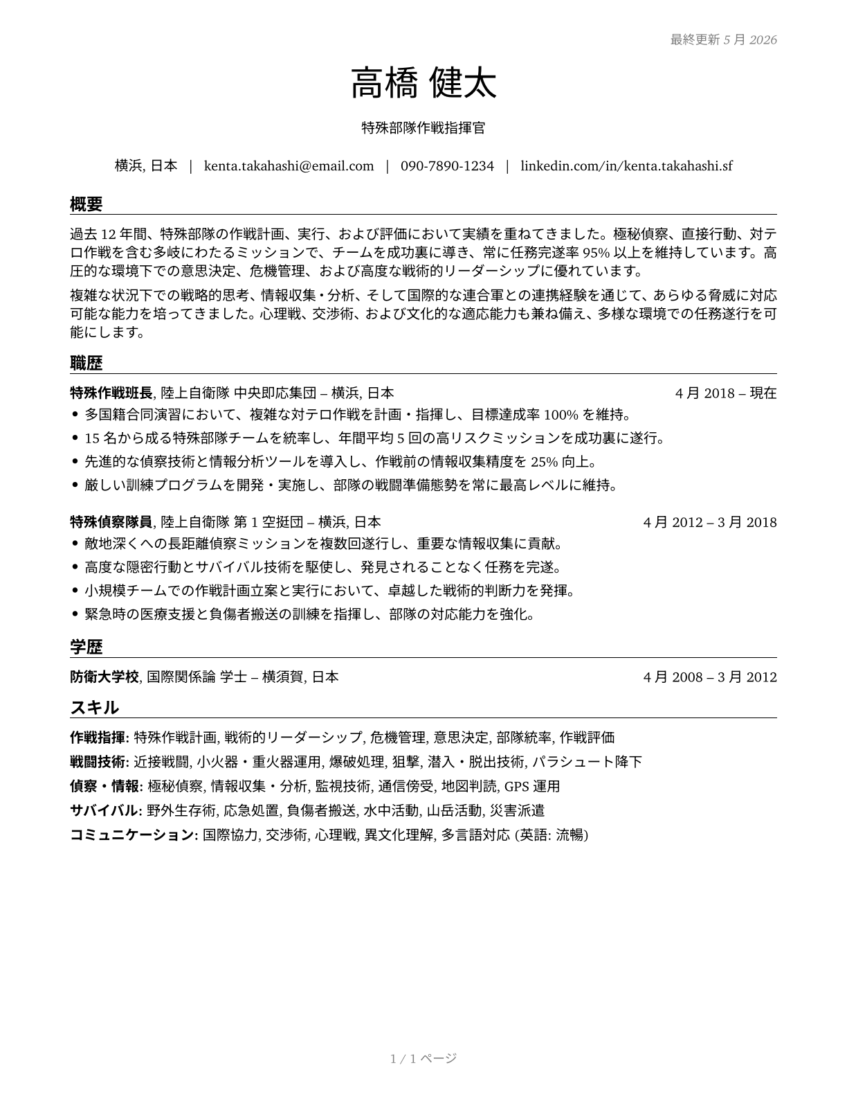 Special Forces CV in Japanese — page 1