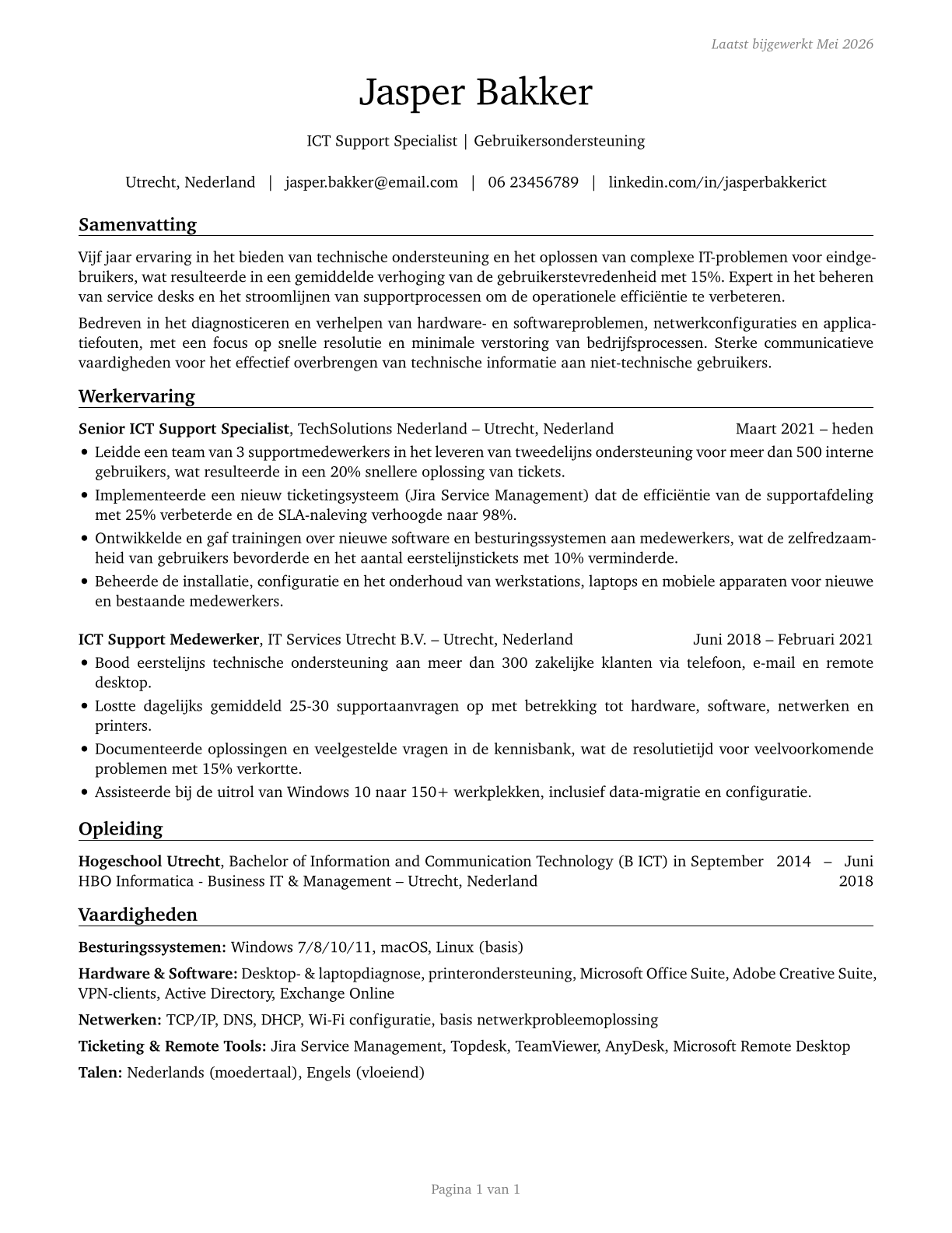 Computer User Support Specialists CV in Dutch — page 1
