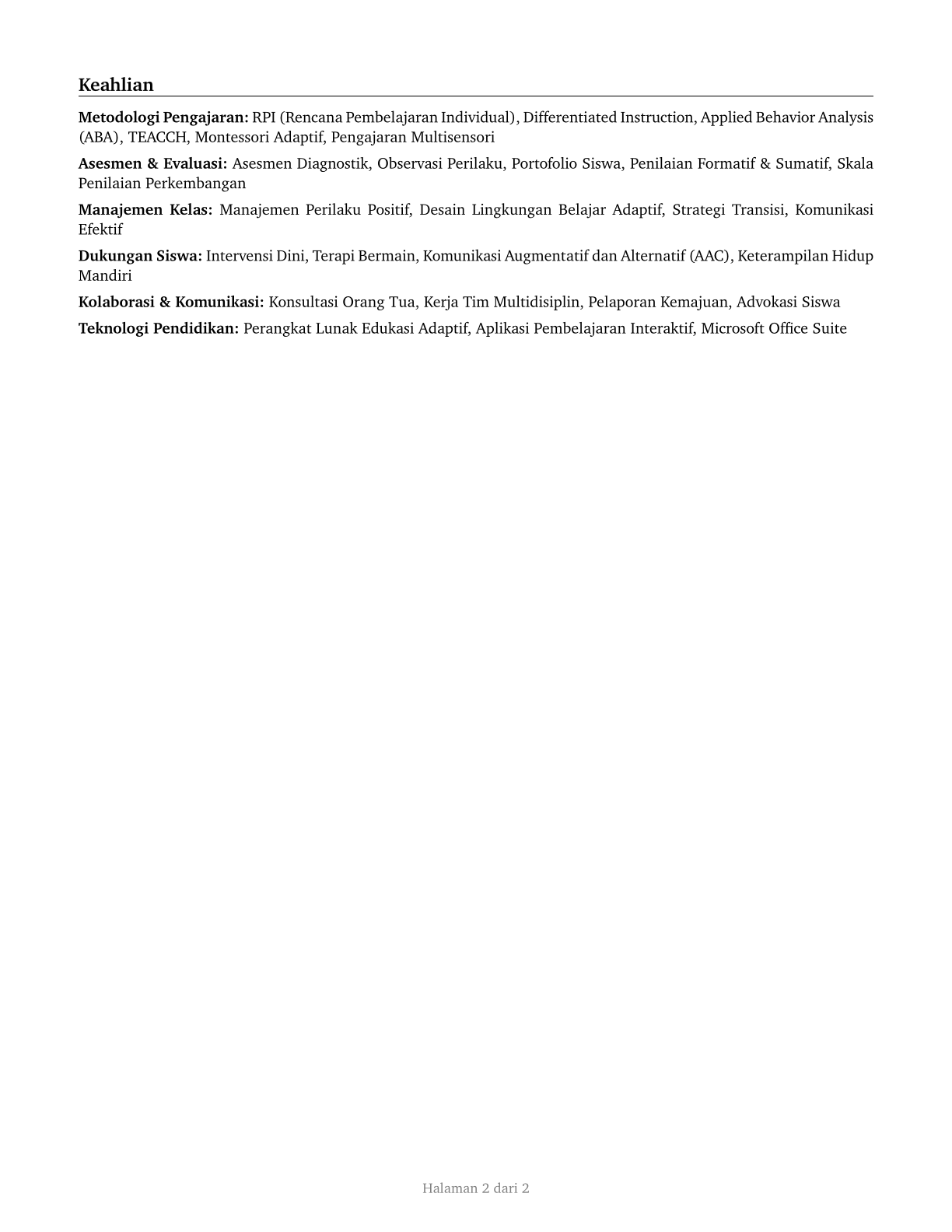 Special Education Teachers, Elementary School CV in Indonesian — page 2