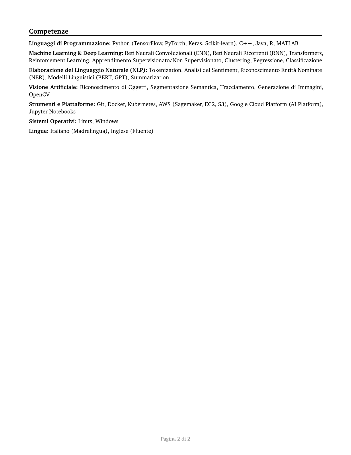 Computer and Information Research Scientists CV in Italian — page 2
