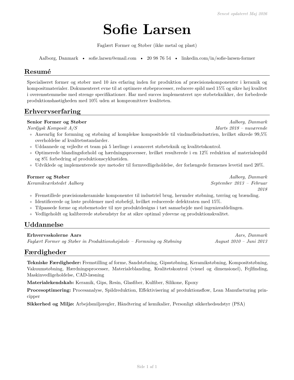 Molders, Shapers, and Casters, Except Metal and Plastic CV in Danish — page 1