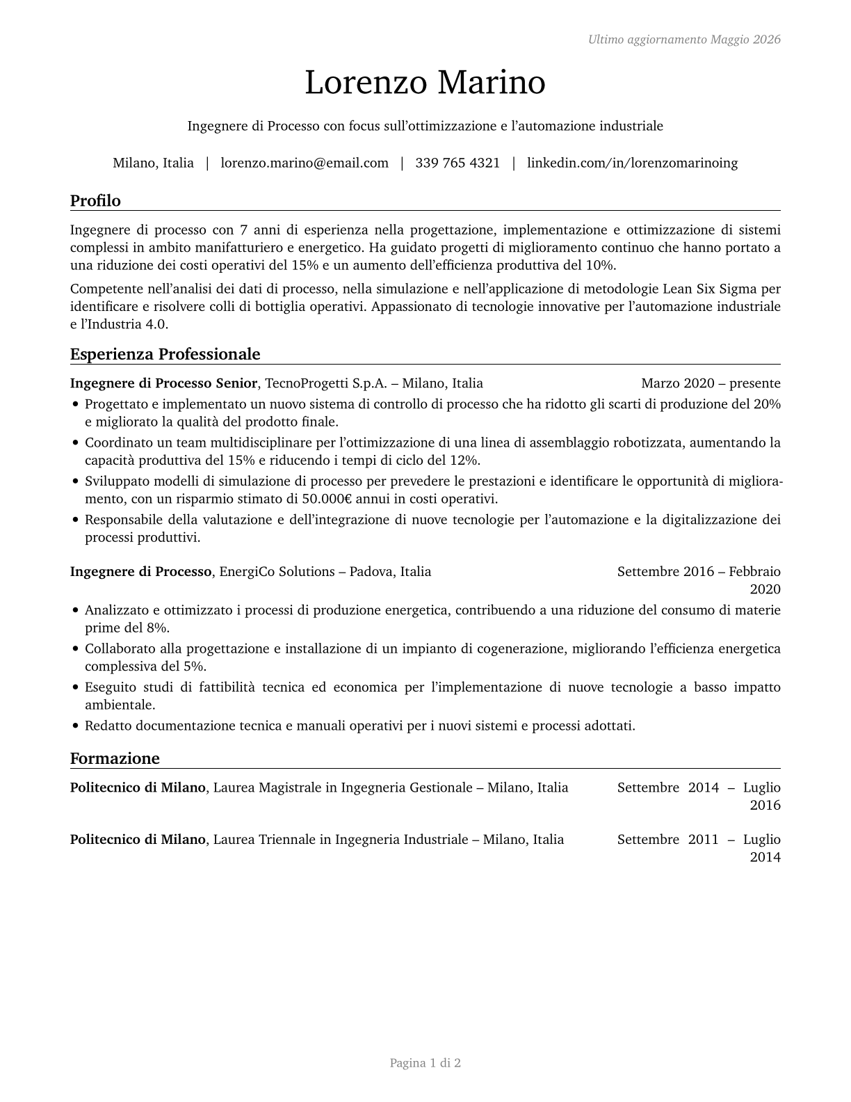 Engineers, All Other CV in Italian — page 1