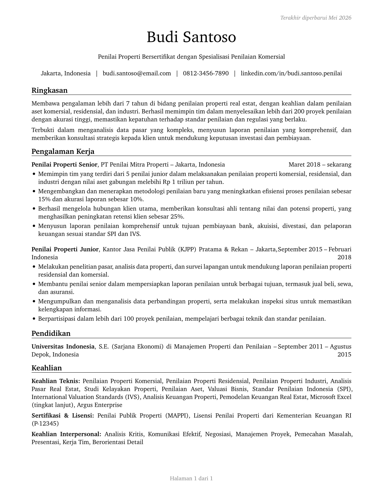 Appraisers and Assessors of Real Estate CV in Indonesian — page 1