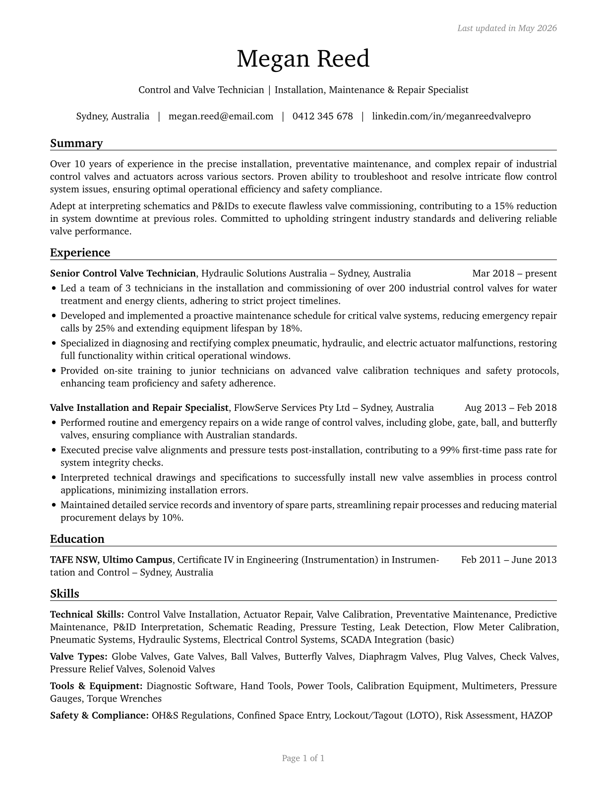 Control and Valve Installers and Repairers, Except Mechanical Door CV in English — page 1