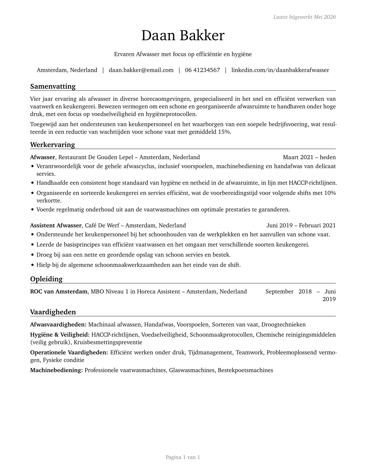 Dishwashers CV in Dutch — page 1
