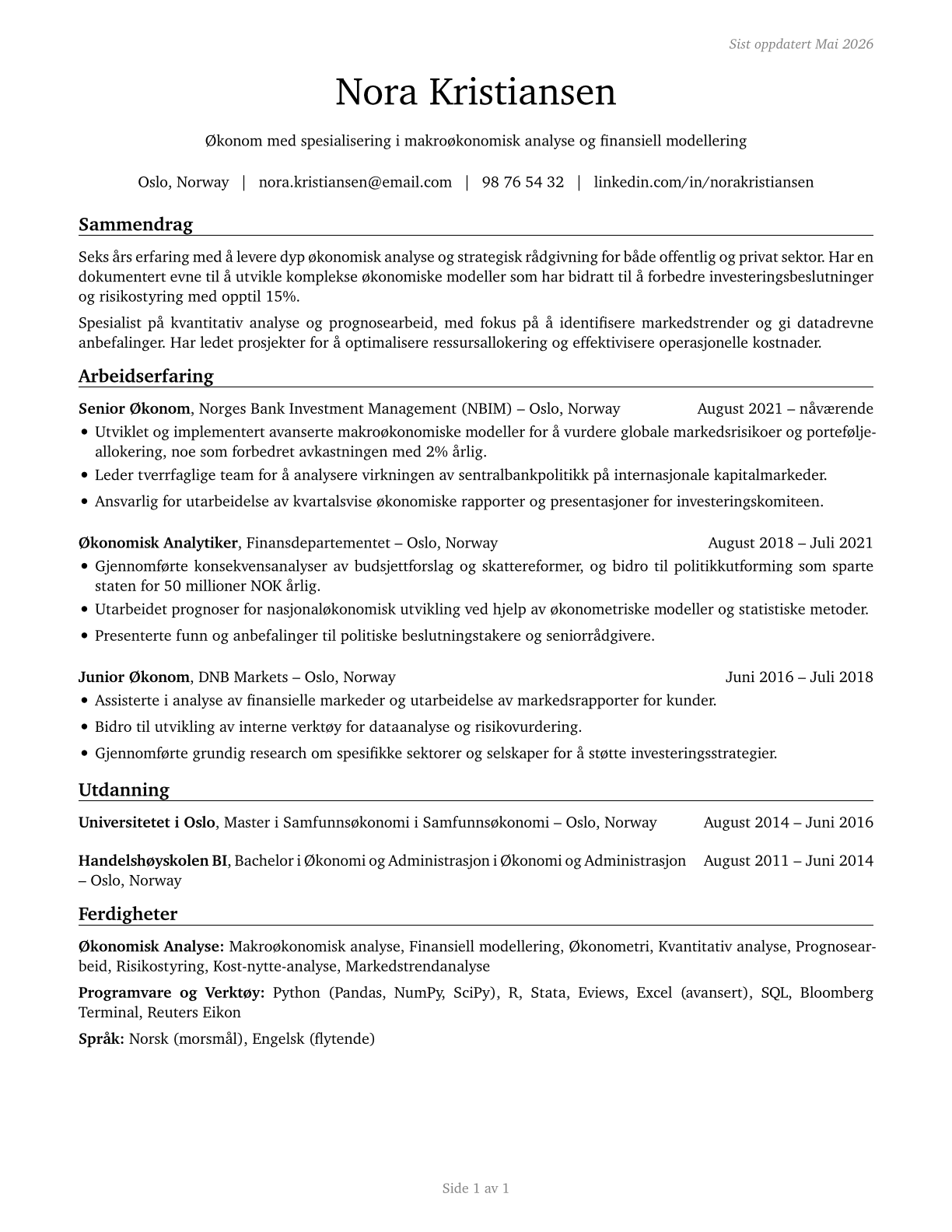 Economists CV in Norwegian_bokmal — page 1