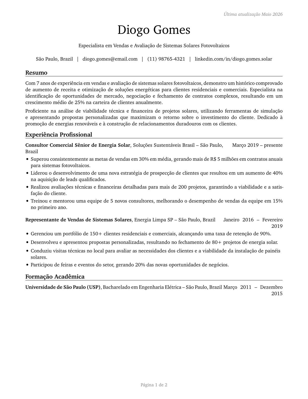 Solar Sales Representatives and Assessors CV in Portuguese — page 1