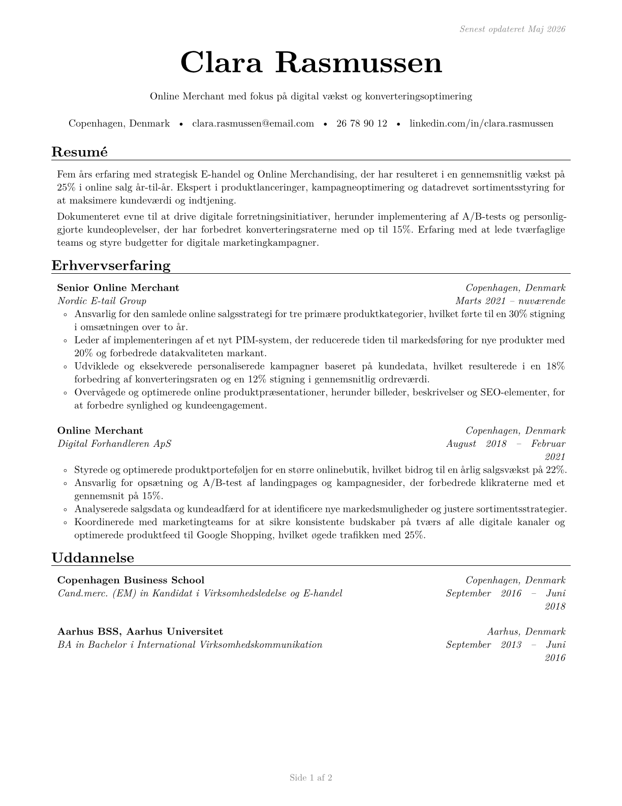 Online Merchants CV in Danish — page 1