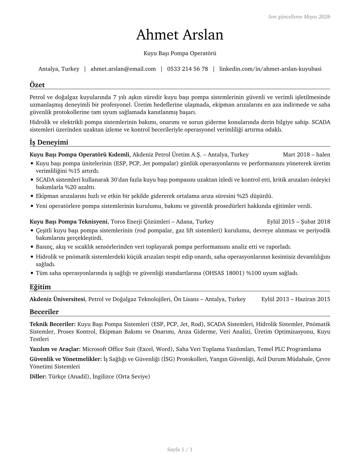Wellhead Pumpers CV in Turkish — page 1