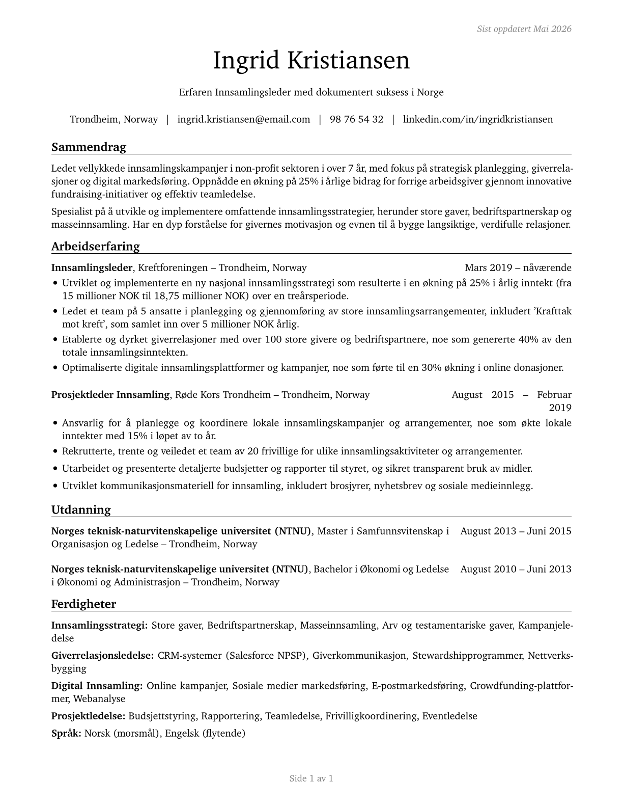 Fundraising Managers CV in Norwegian_bokmal — page 1