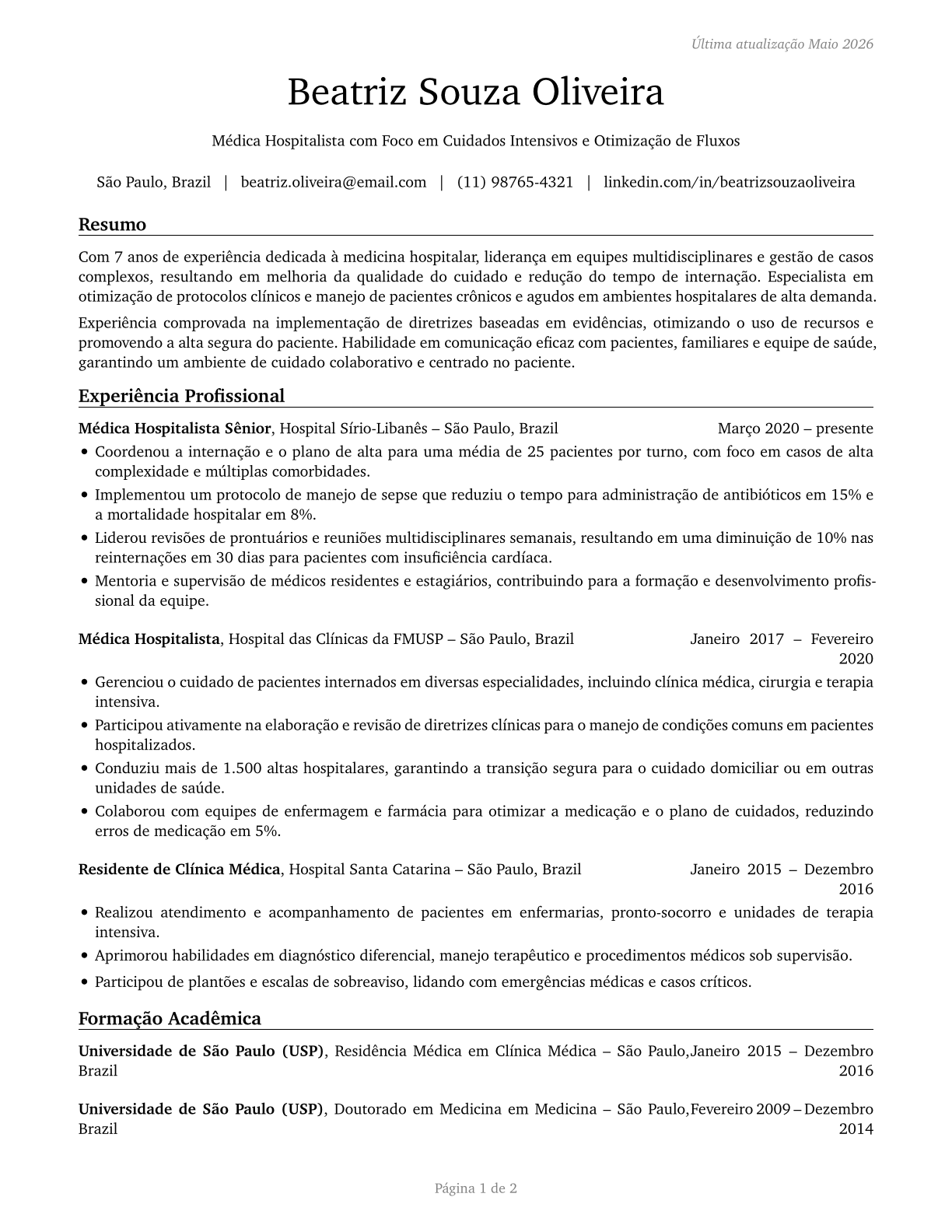 Hospitalists CV in Portuguese — page 1