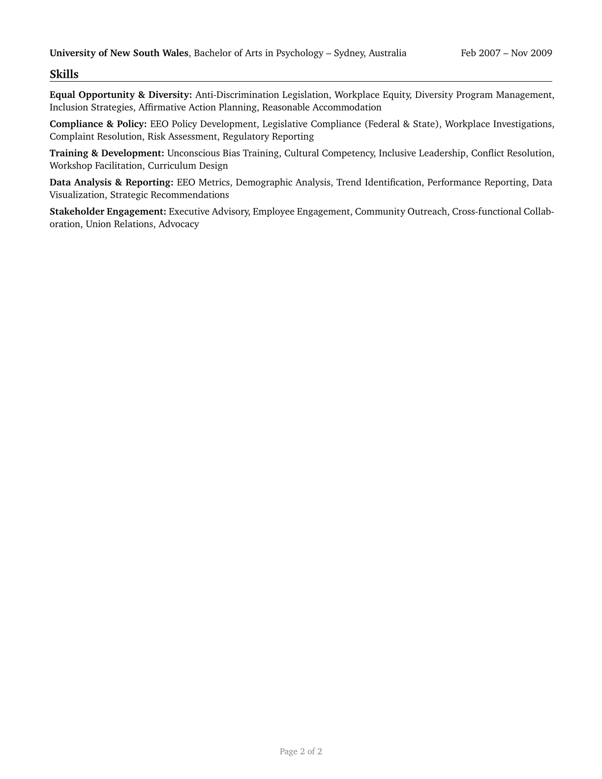 Equal Opportunity Representatives and Officers CV in English — page 2