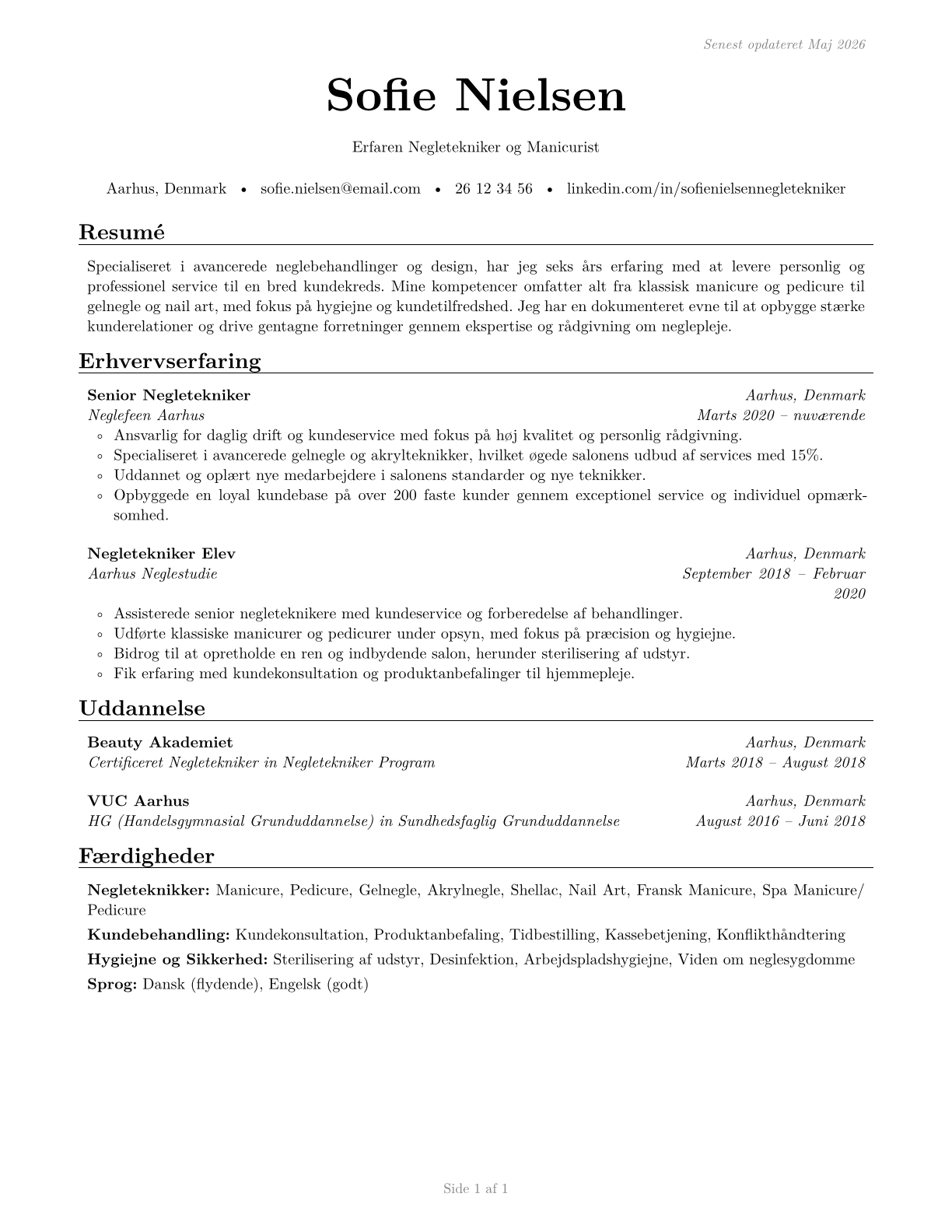 Manicurists and Pedicurists CV in Danish — page 1