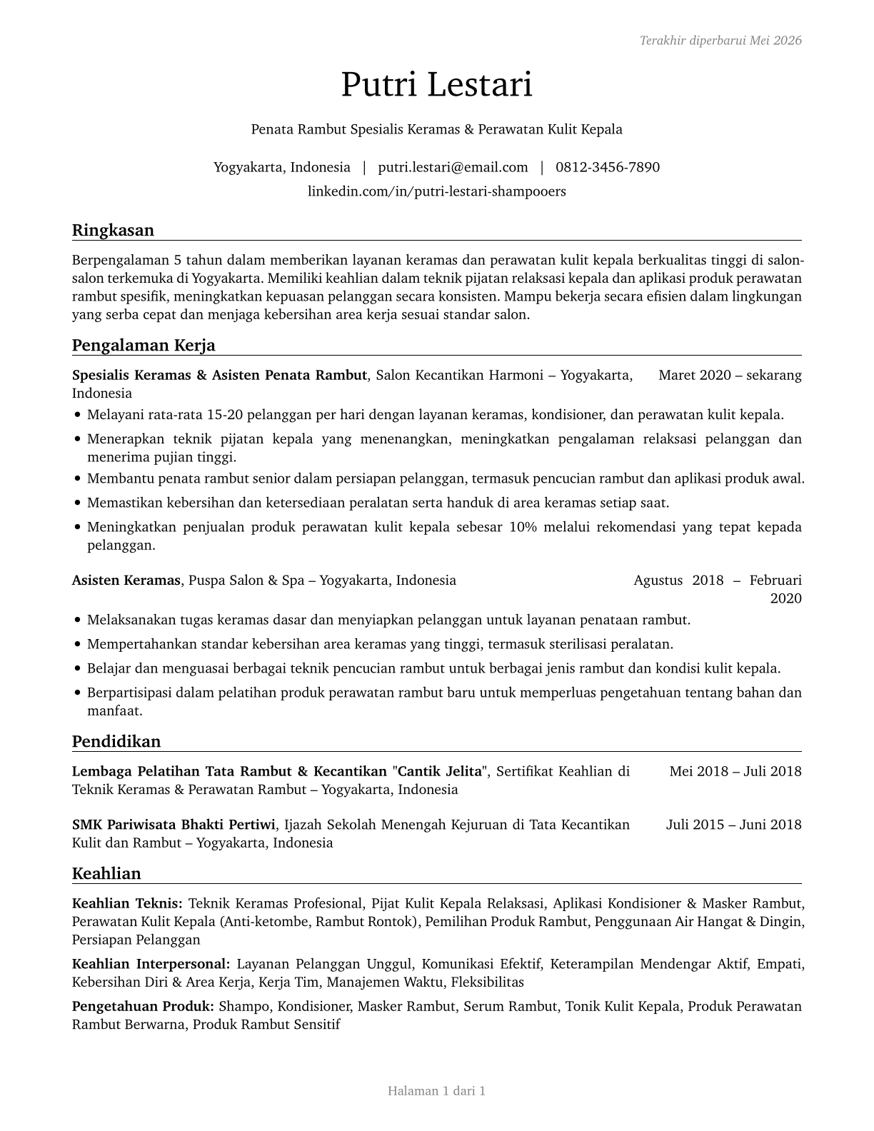 Shampooers CV in Indonesian — page 1
