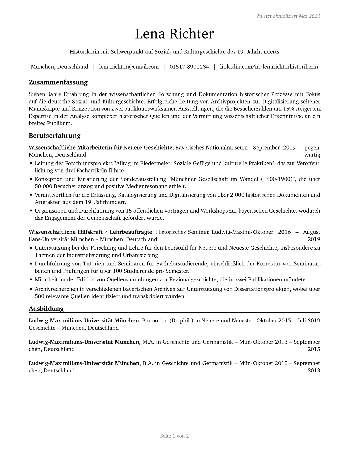 Historians CV in German — page 1