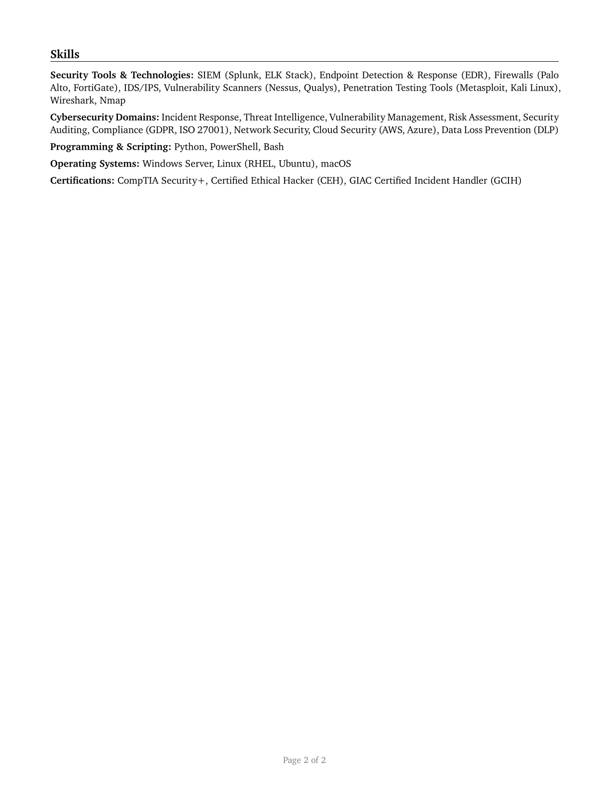 Information Security Analysts CV in English — page 2