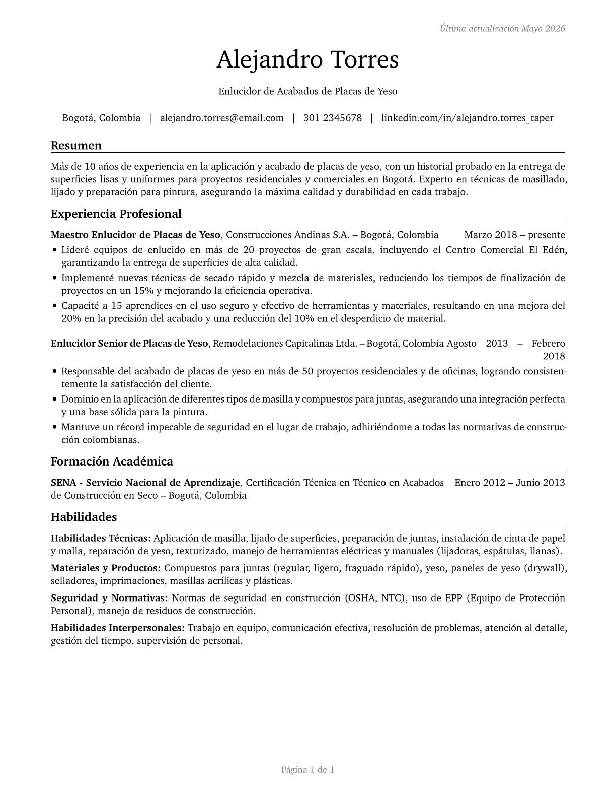 Tapers CV in Spanish — page 1