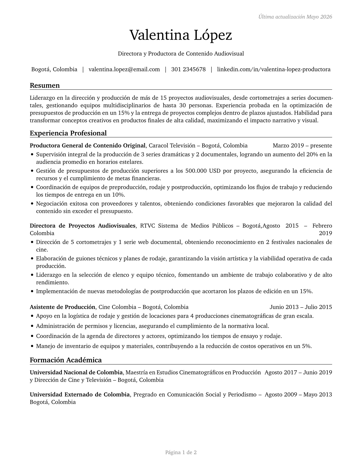 Producers and Directors CV in Spanish — page 1
